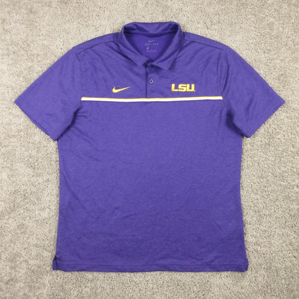 LSU Tigers Polo Shirt Mens Large Purple Solid Niike Drifit Performance Golf Logo